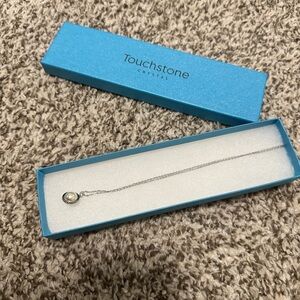 Touchstone Crystal Silver Necklace with White Pearl & Sparkling Crystals